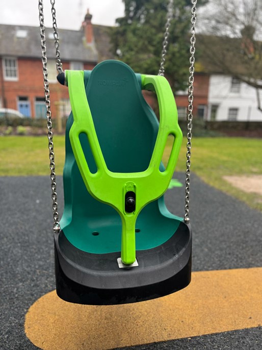 Inclusive swing seat in Abbey Gardens play park