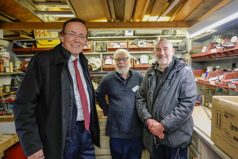 Cllr Martin Tod with Colin and Eddy from the Kingsworthy Men's Shed