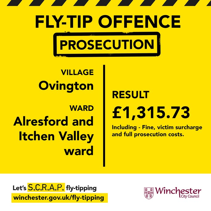 Fly-tipping offence prosecution regarding Ovington fly-tip