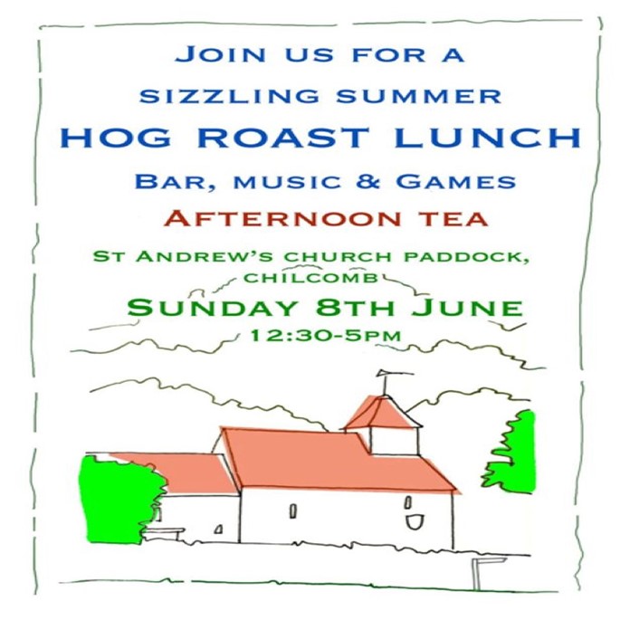 article thumb - CHILCOMB 8th June Sizzling Summer Celebration: Hog Roast, Bar, Stalls, Teas, Raffle and Silent Auction