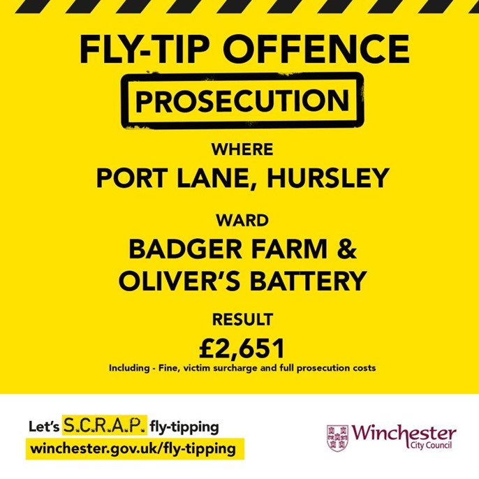 Fly-tipping Hursley prosecution social media card